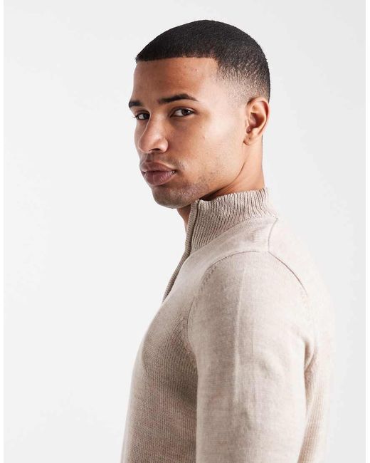 Brave Soul Natural Knit Quarter Zip Jumper for men