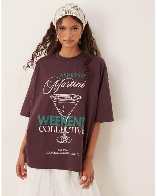 ASOS Purple Weekend Collective Oversized T-Shirt With Cocktails And Social Club Graphic