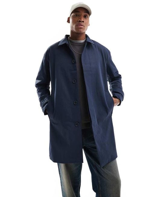 Only & Sons Blue Longline Mac for men