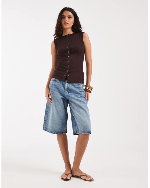 River Island Purple Button Down Tank Top