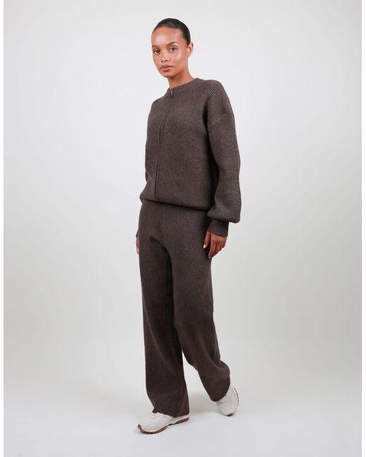 SIMMI Brown Petite Ribbed Knitted Trousers