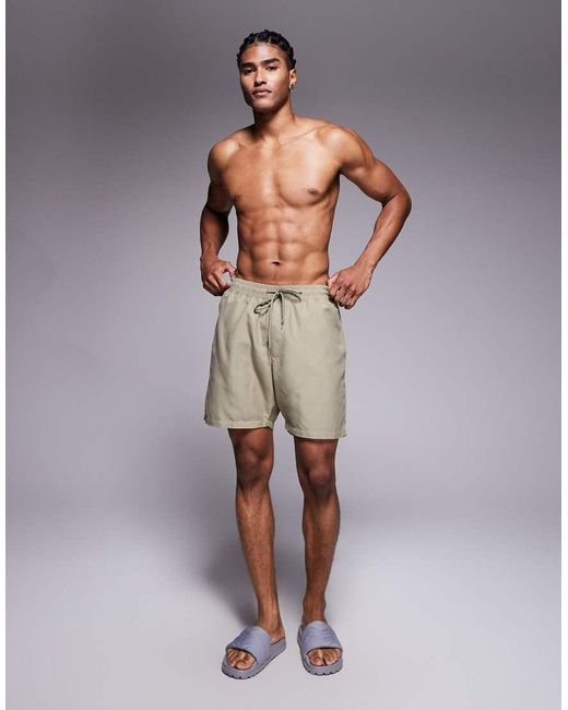 Pantaloncini Da Bagno Lunghezza Media, Colore Kaki di ASOS in Green da Uomo