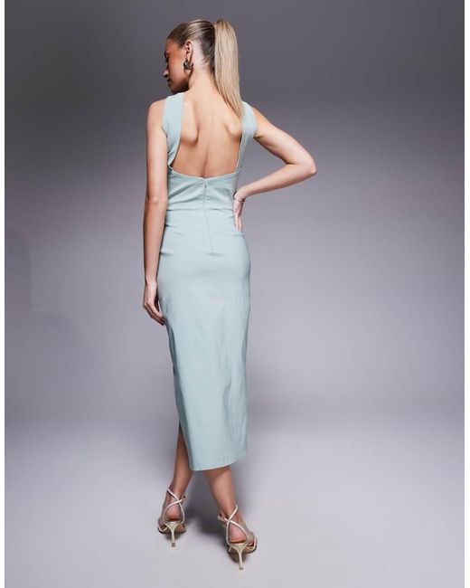 Vesper Blue Cross Neck Midaxi Dress With Thigh Split