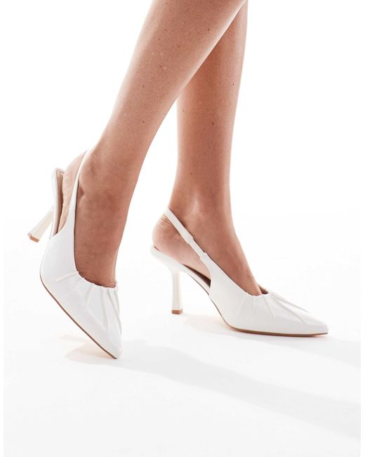 SEQWL White Salado Ruched Detailing Slingback Heels
