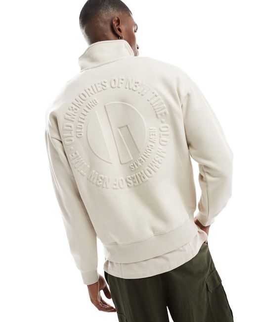 Sweat à col zippé et imprimé en relief - écru Bershka pour homme en coloris White
