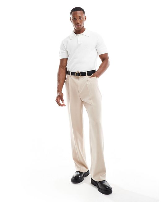 Pantaloni da abito a fondo ampio color pietra di ASOS in White da Uomo