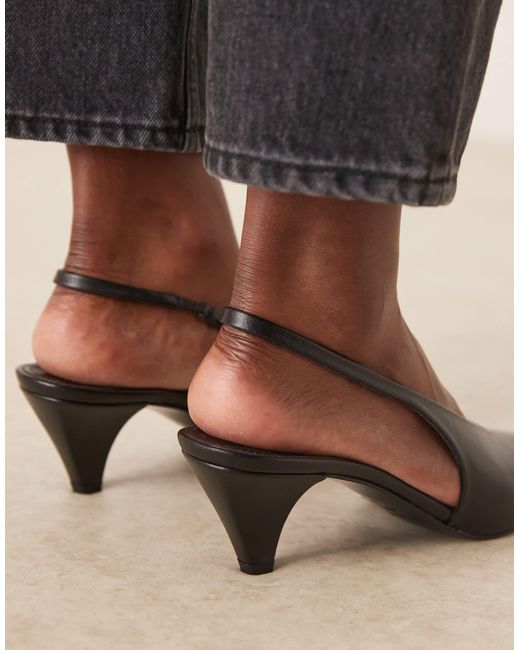 Mango Black Leather Sling Back Pointed Heel