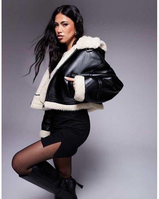 Aria Cove Black Faux Shearling Hooded Coat