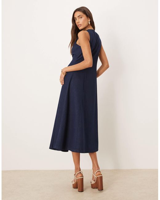Nobody's Child Blue Shari Sleeveless A-line Button Denim Midi Dress