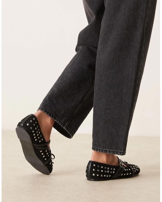 ASOS Black Laurel Studded Mary-jane Ballets