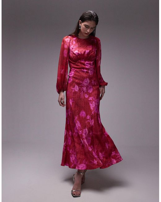 TOPSHOP Pink Gathered Bust Midi Dress