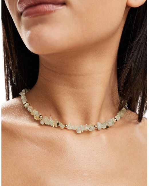 ASOS Natural Necklace With Green Real Semi Precious Stone And Bead Detail