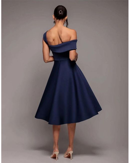 Goddiva Blue One Shoulder A Line Midi Dress
