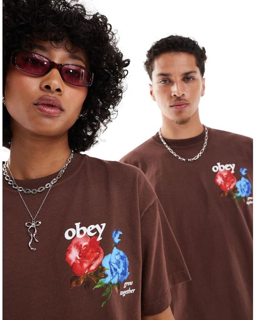 Obey Blue Unisex Garment Dyed Rose Graphic T-shirt