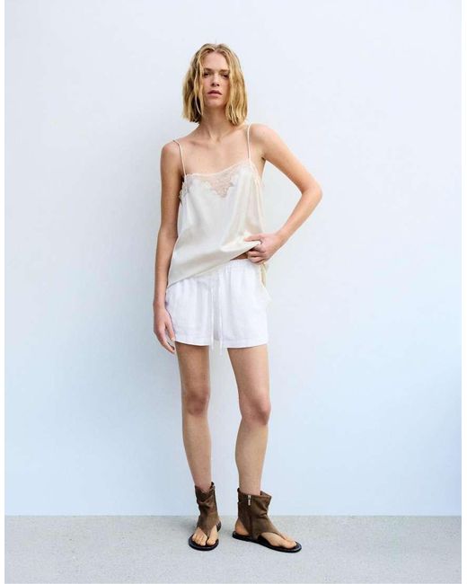 Pull&Bear Shorts Van Linnenmix in het White