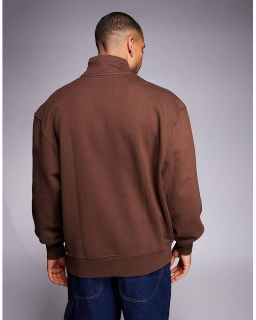 ASOS Brown Premium Heavyweight Oversized Quarter Zip Sweatshirt for men