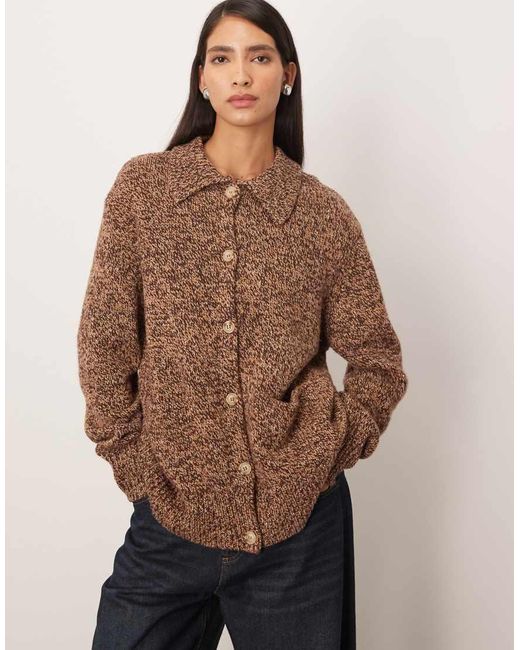 ARRANGE Brown Marl Knit Merino Rich Boyfriend Cardigan