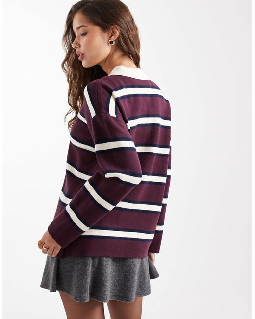 Vero Moda Red – gestreiftes rugby-oberteil aus kompaktem strick