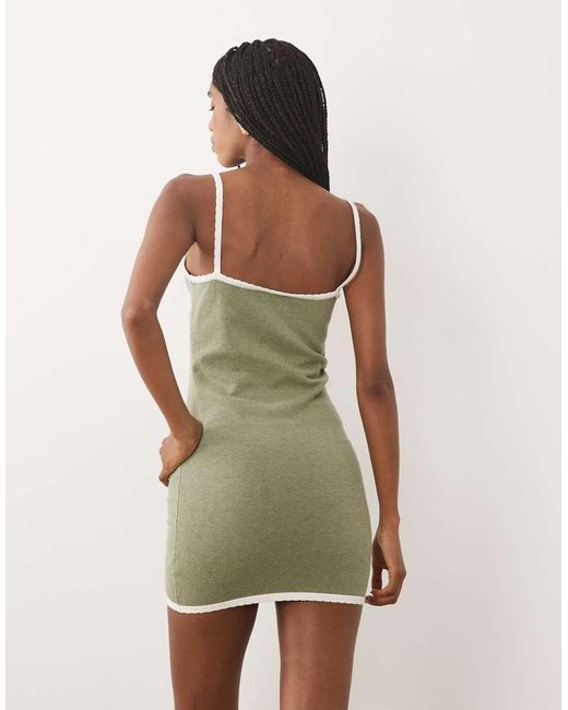 SNDY'S Green Cotton Rich Knitted Contrast Trim Scoop Neck Mini Dress Co-ord