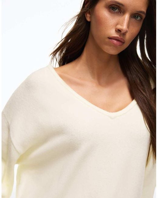 Bershka Natural Oversize V-Neck Jumper