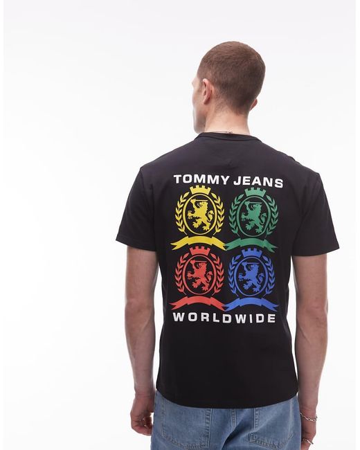 Camiseta Negra Con Estampado Gráfico Trasero Del Logo De Escudo De Colores De Tommy Hilfiger de hombre de color Black