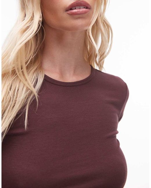 TOPSHOP Purple Premium Rib Short Sleeve Tee
