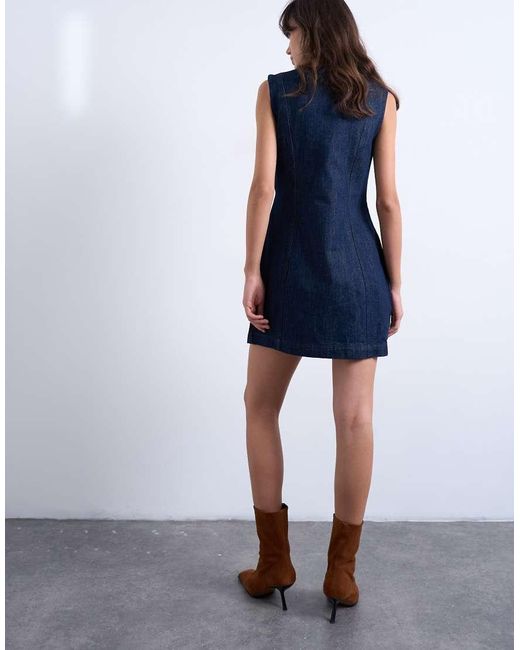 TOPSHOP Blue Denim Wrap Mini Dress