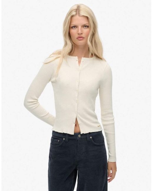 Superdry White Athletic Essentials Ribbed Cardigan