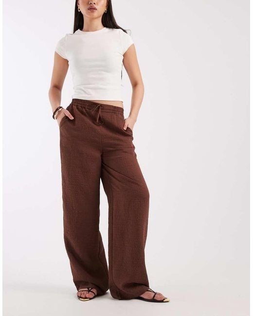 New Look Brown Textured Stripe Wide Leg Trousers