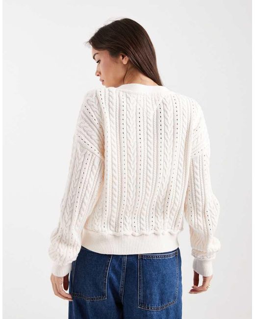 Tommy Hilfiger White Boxy Fit Cable Knit Cardigan