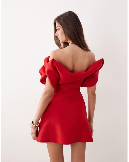 ASOS Red Structu Bardot Mini Dress