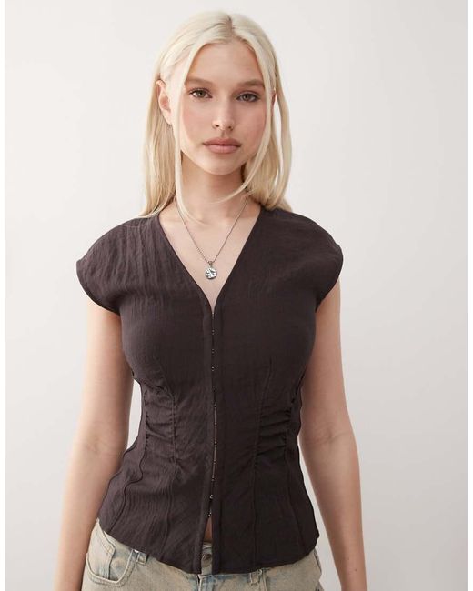 Weekday Black Crinkle Top With Hook And Eye Front