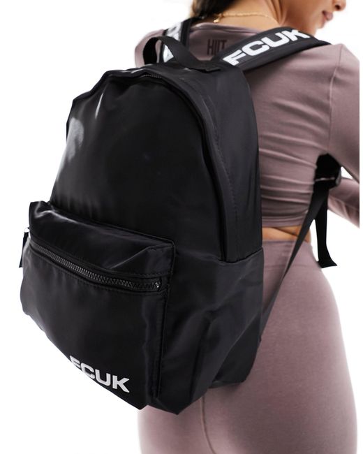 French Connection Black Fcuk Logo Strap Backpack