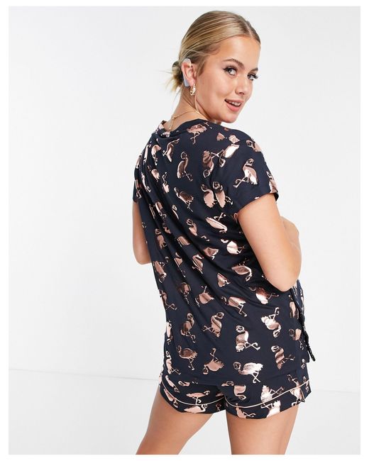 Chelsea Peers Maternity Eco Jersey Foil Flamingo Printed T shirt