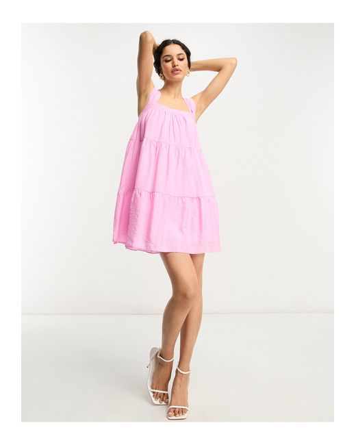 Glamorous Aangerimpelde Cami-jurk Met Stroken En Strik Op in het Pink