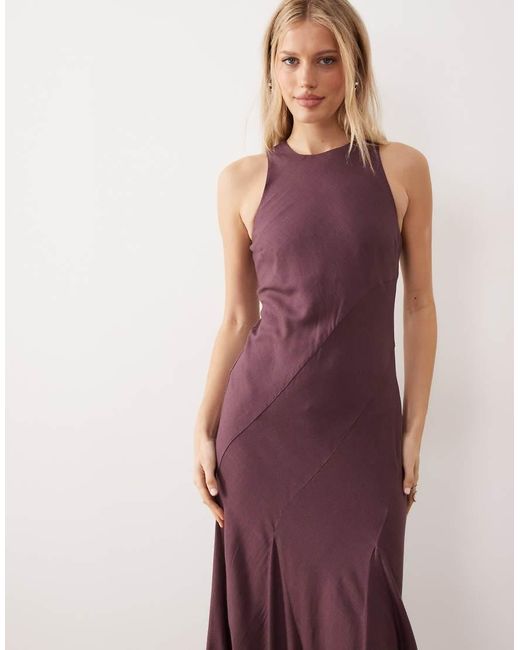 ASOS Purple Linen Blend Racer Neck Maxi Sundress With Godets