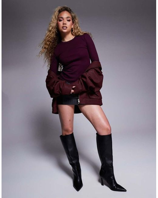 River Island Geribbelde Top Met Lange Mouwen in het Purple
