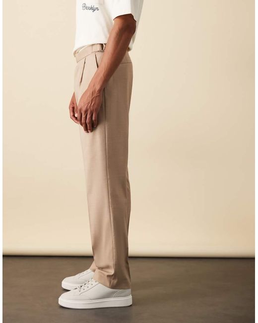 Pantalones De Vestir Color Piedra De Pernera Recta Con Pinzas Delanteras Y Tiras Ajustables Laterales De Tejido Efecto Lino De ASOS de hombre de color Natural