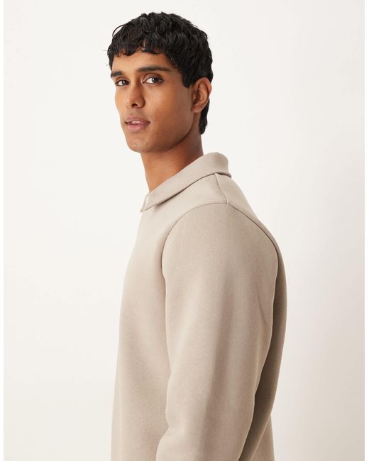 ASOS Natural Relaxed Polo Sweatshirt With Ribbed Collar for men
