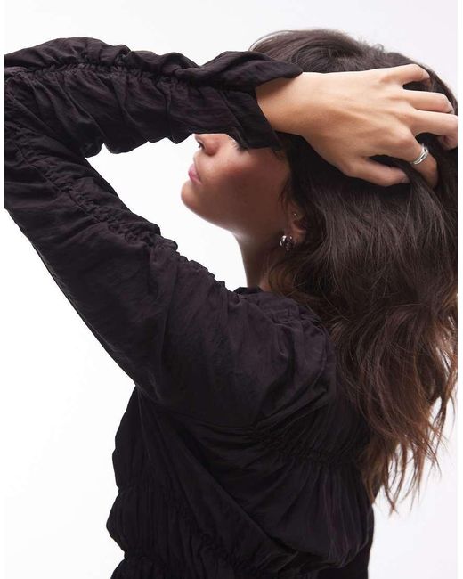 TOPSHOP Aangerimpelde Top Met Lange Mouwen in het Black