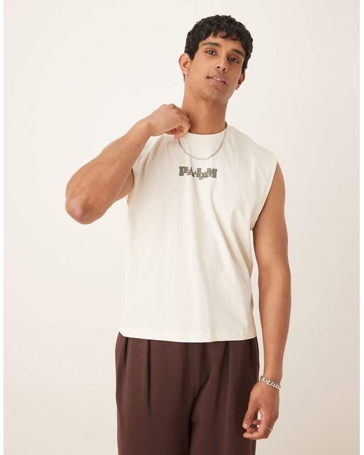 ASOS Oversized Tanktop Met Palmboomprint Op De Achterkant in het Natural voor heren