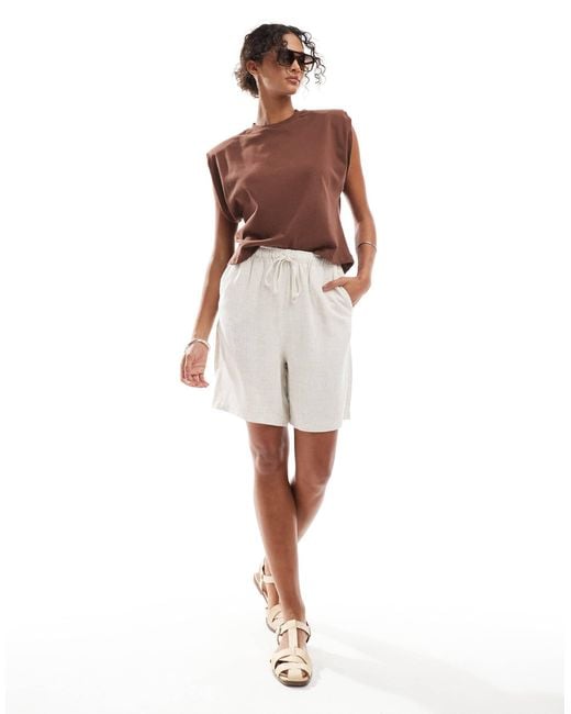 ONLY White Pull Up Linen Mix Shorts