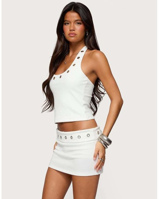 Edikted White Havana Grommet Ribbed Halter Top