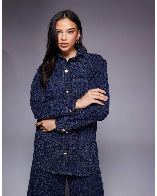 River Island Blue Boucle Effect Denim Shacket