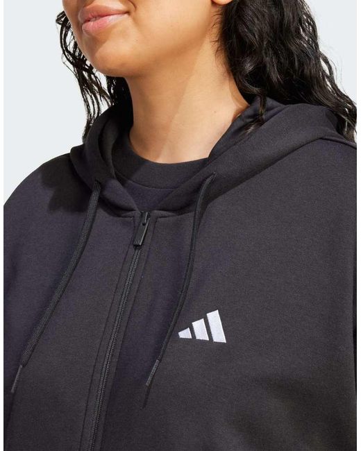 Adidas Originals Blue Essentials 3-Stripes Full-Zip Fleece Hoodie (Plus Size)