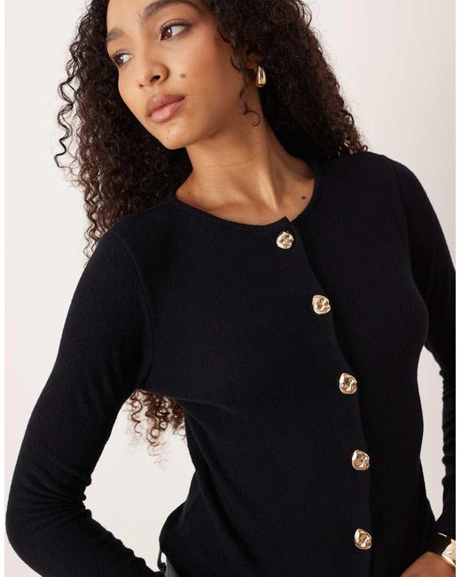 ASOS Blue Supersoft Neat Fit Cardigan With Gold Button Detail