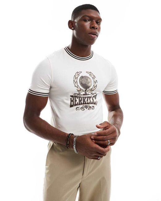 ASOS White Muscle Fit T-shirt With Front Campus Print for men