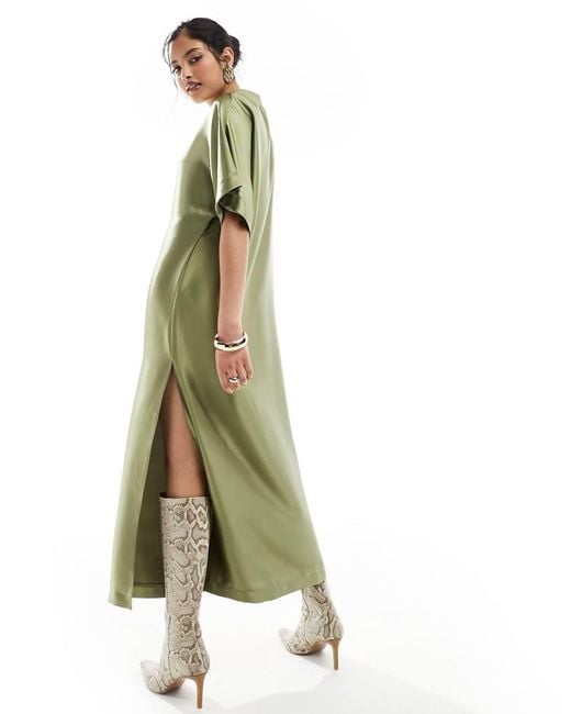 ASOS Oversized Midi T-Shirtjurk Van Satijn in het Green