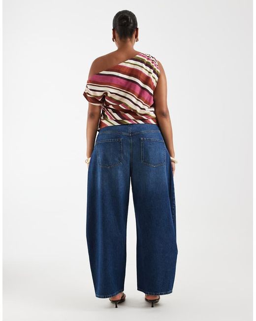 ASOS Blue Asos Design Curve High Waisted Barrel Leg Jeans