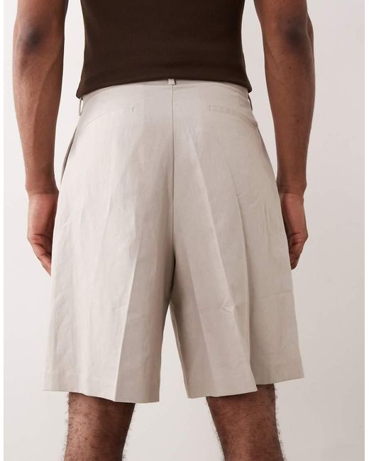ASOS Natural Tailored Linen Rich Bermuda Shorts for men